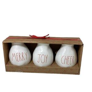 Rae Dunn Christmas Vases Set Of 3 Merry Joy & Cheer White with Red Lettering NWT